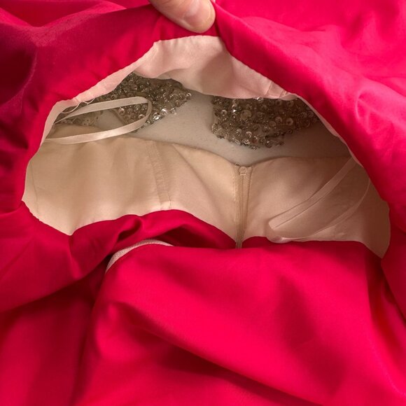 Beaded Rhinestone Bodice Pink Skater Dress Open Back Sleeveless Design Embellish - Picture 11 of 11